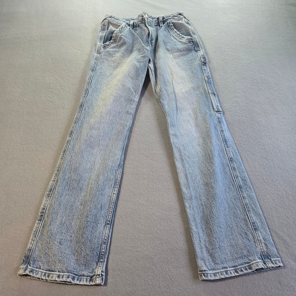 Cleo + Wolf Carpenter Jeans Women 28 Light Wash High Rise Straight Utility Denim - Picture 2 of 10